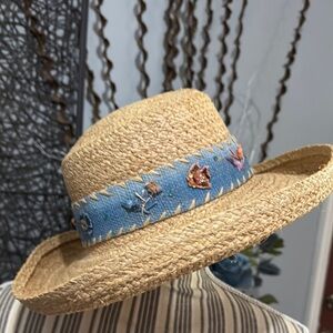 Capelli of New York Tan and Blue Straw Hat